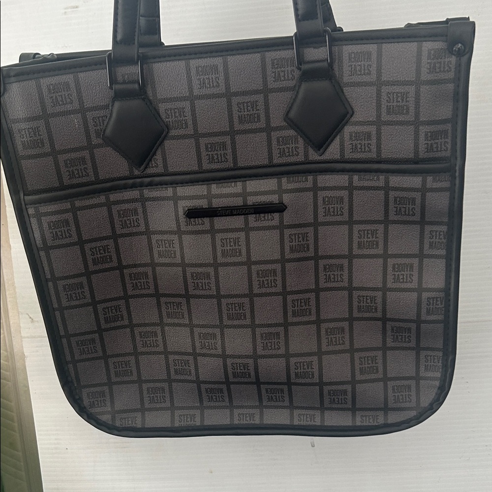 Steve Madden Gray Logo-Print Tote Briefcase